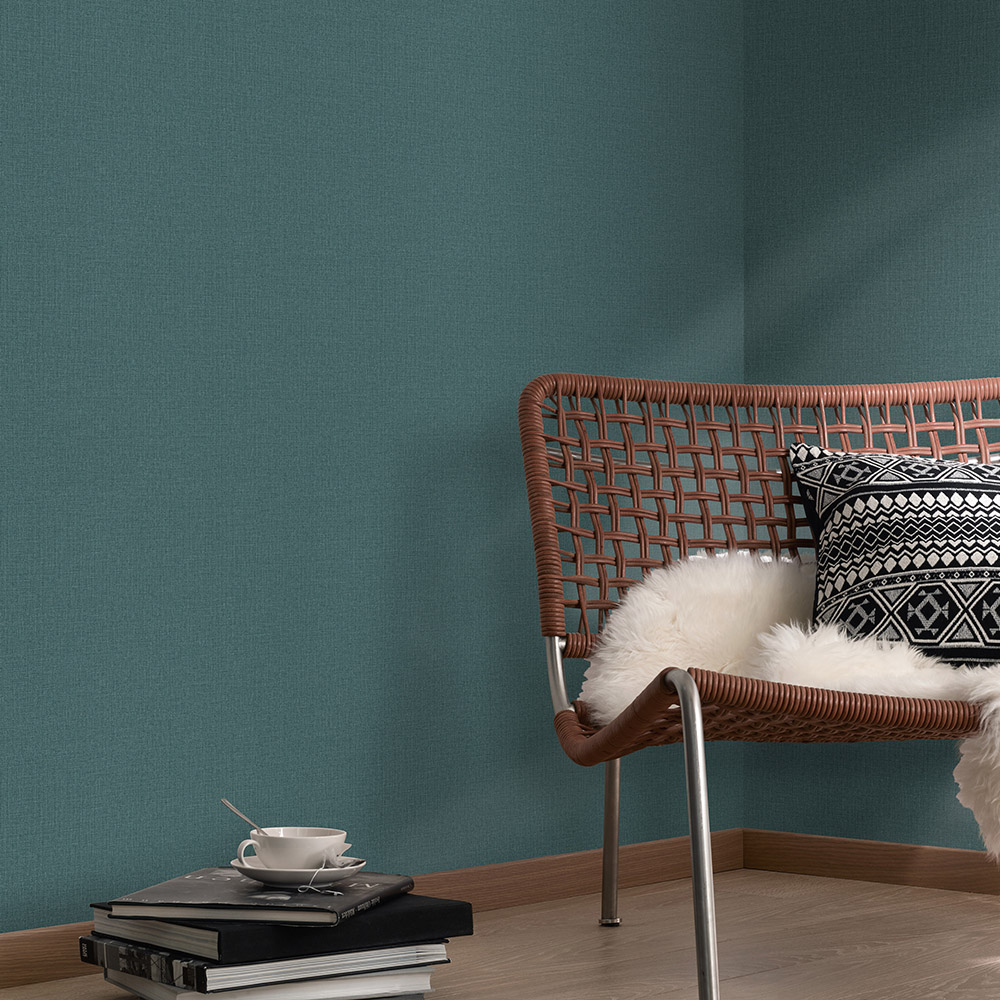 Elle Decoration Luxury Plain Dark Green Woven Vinyl Wallpaper by Erismann Image 2