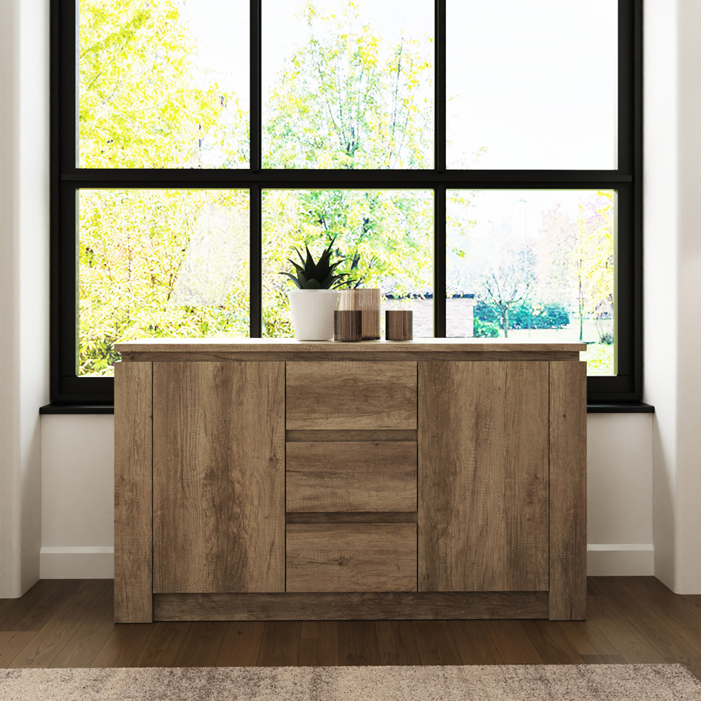 GFW Canyon 2 Door 3 Drawer Oak Grey Sideboard Image 8
