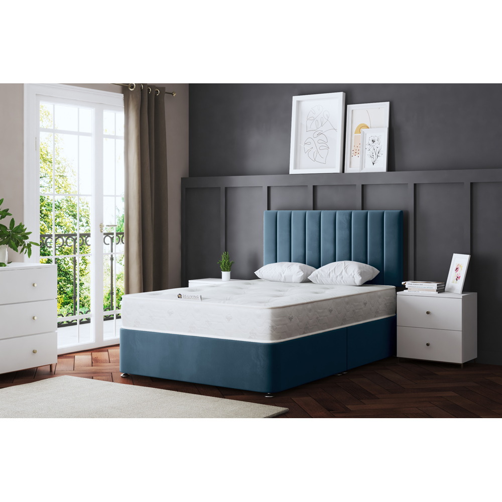 DS Living Amelia Super King Size Blue Upholstered Panel Divan Bed with 2 Drawer Image 6