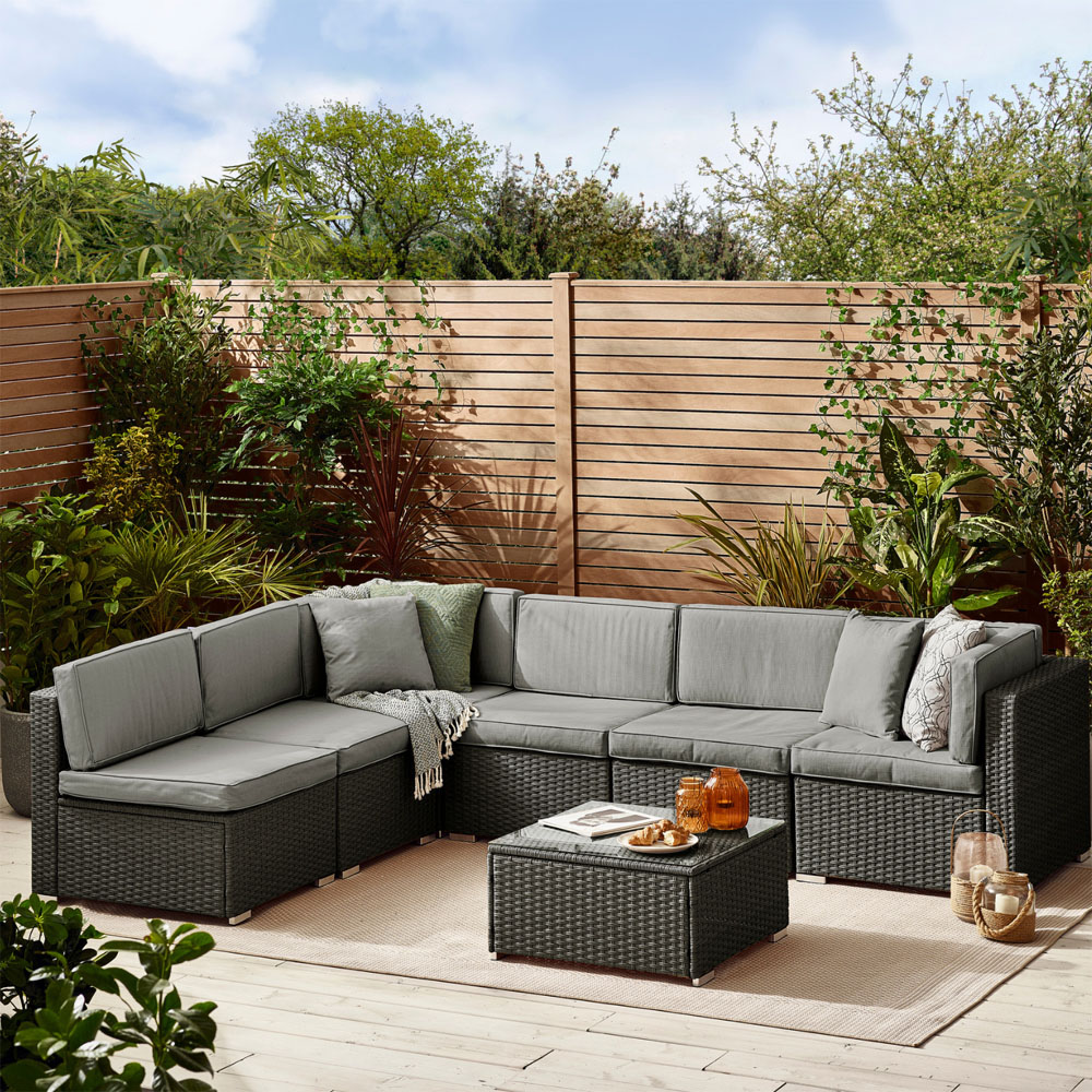 Furniturebox Windermere 6 Seater Black Rattan Sofa Lounge Set Image 7