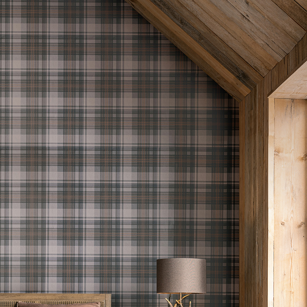 Next Alpine Lodge Check Orange and Blue Wallpaper Image 3