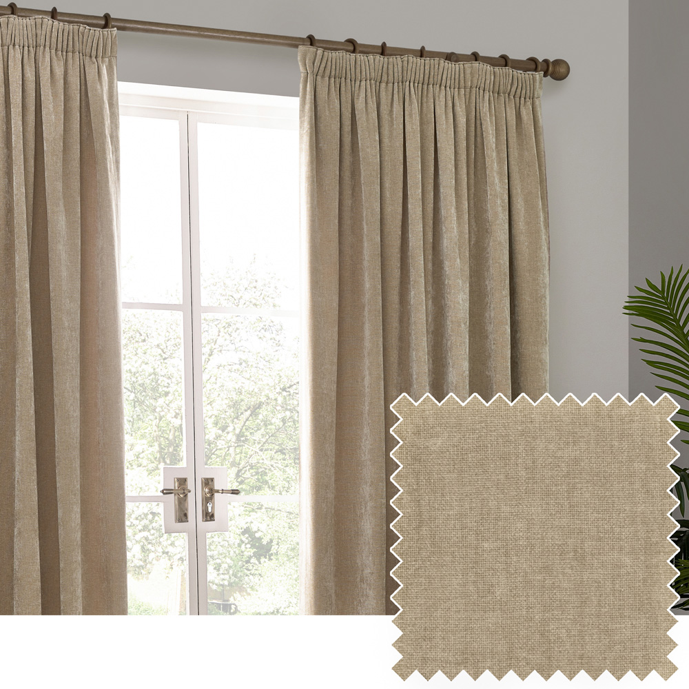 Yard Heavy Natural Chenille Velvet Pencil Pleat Curtains 229 x 229cm Image 5