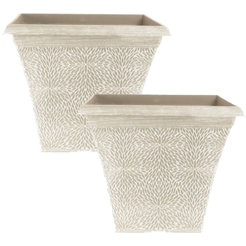 YouGarden April Powdered Beige Plastic Square Planter 36cm 2 Pack Image 1