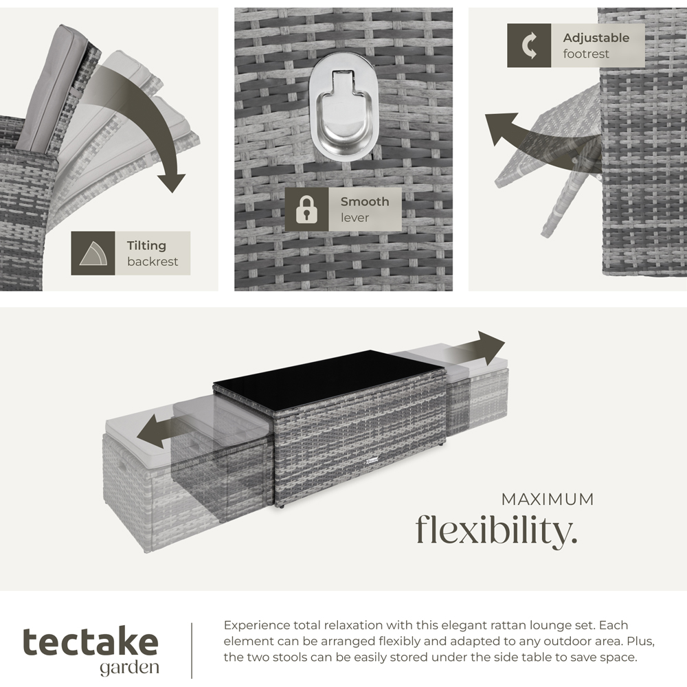 tectake Bari 6 Seater Grey Rattan Reclining Garden Lounge Set Image 4
