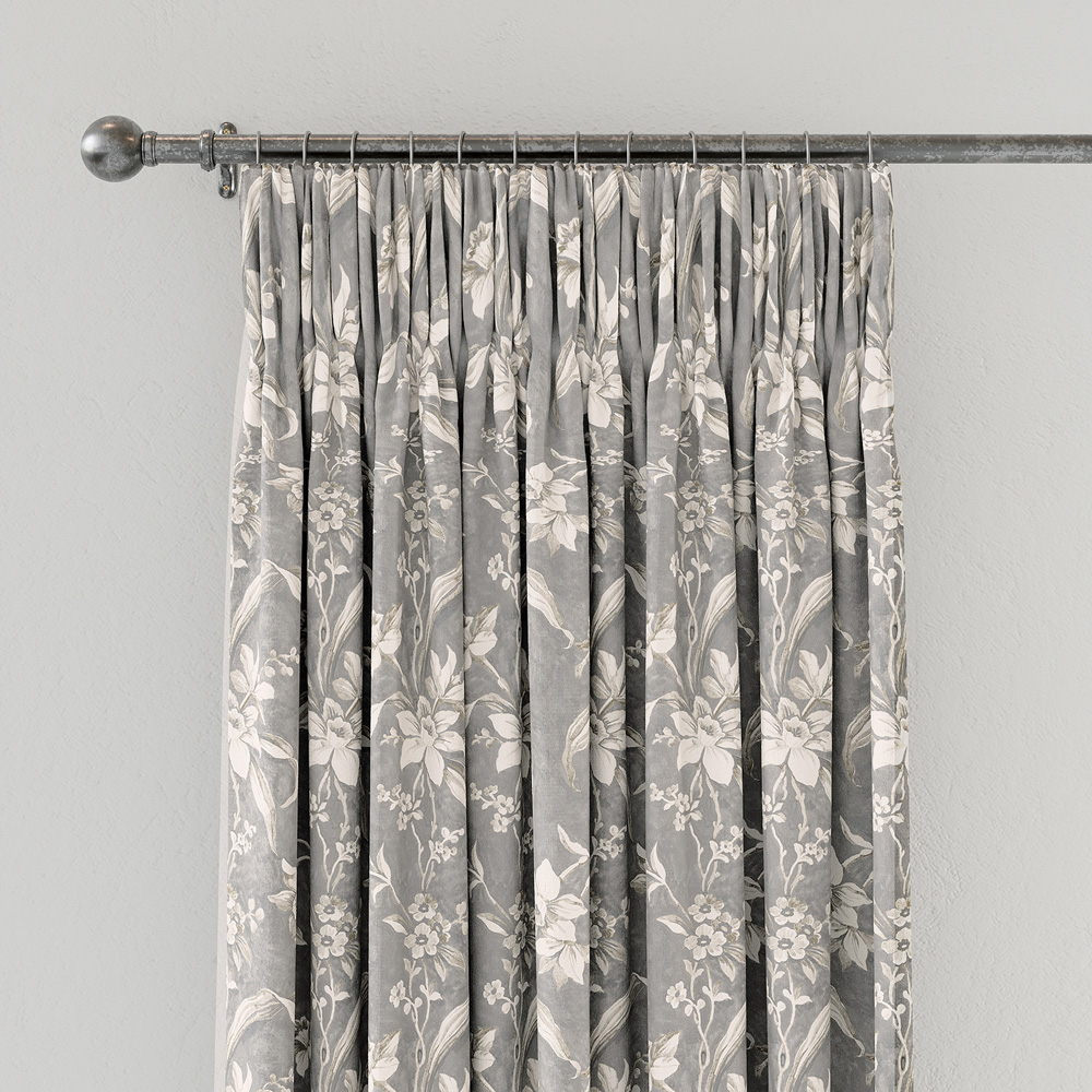 V&A Daffodil Dreams Grey Lined Blackout Pencil Pleat Curtains 168 x 229cm Image 2