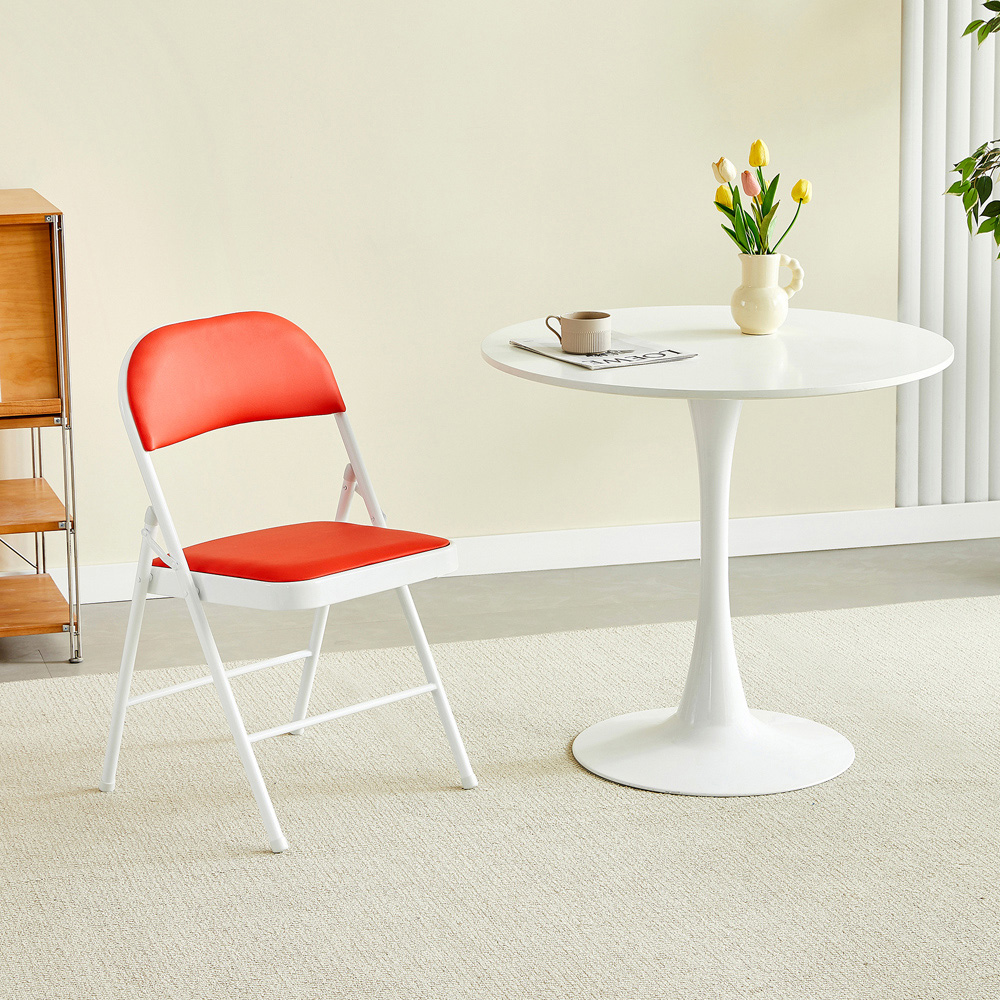 Red Padded Folding Metal Dining Chairs Image 5