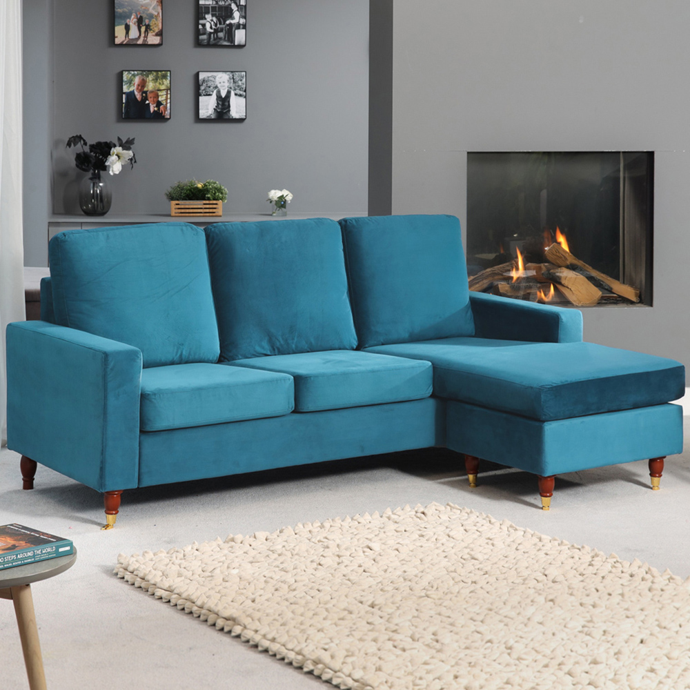 Hendrick 3 Seater Teal Reversible Corner Sofa Image 1