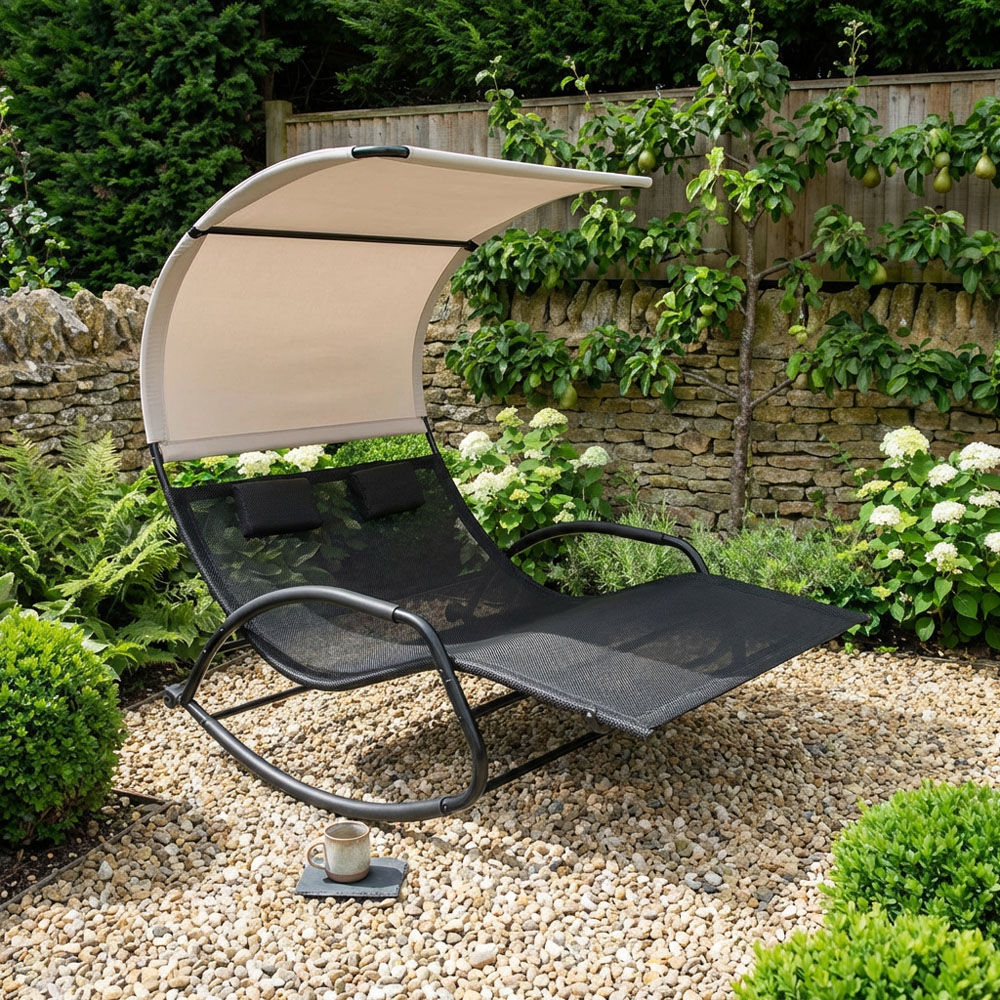 Outdoor Essentials Carmen Black Double Chaise Rocker Chair Image 3