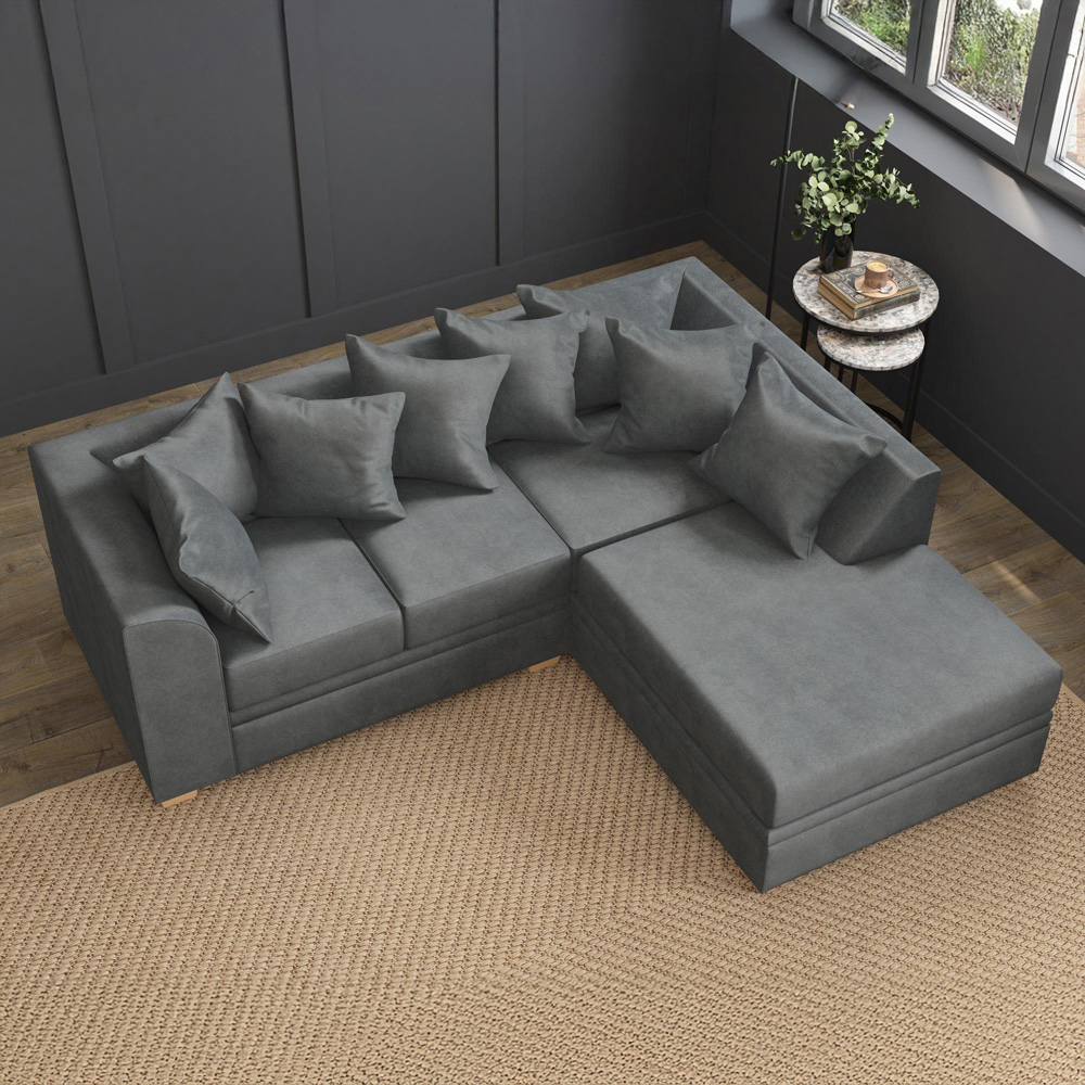 Modo 3 Seater Steel Plush Velvet Right Hand Scatter Back L-Shape Corner Sofa Image 7
