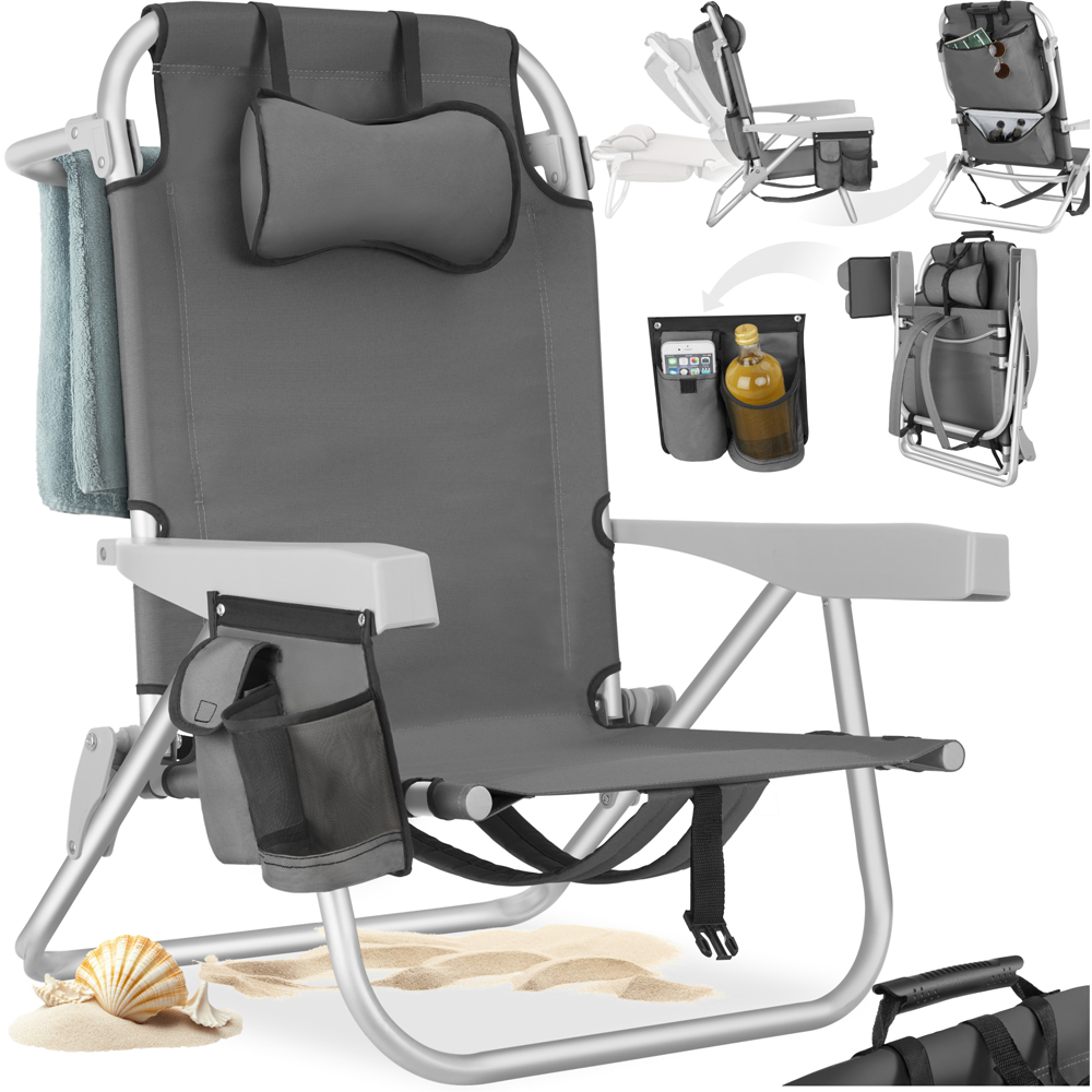 tectake Coral Grey Foldable Beach Chair with Backpack Image 2