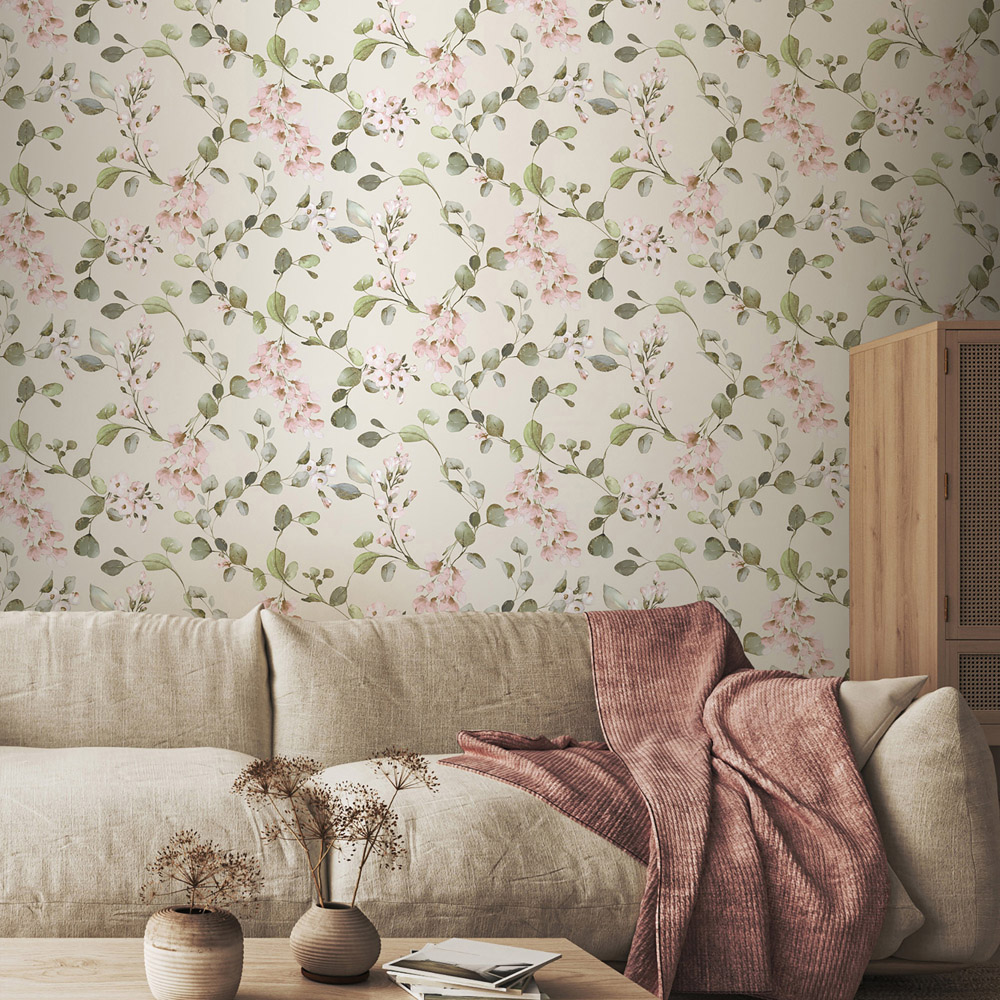 Rasch Rosalie Floral Cream and Pink Wallpaper Image 2