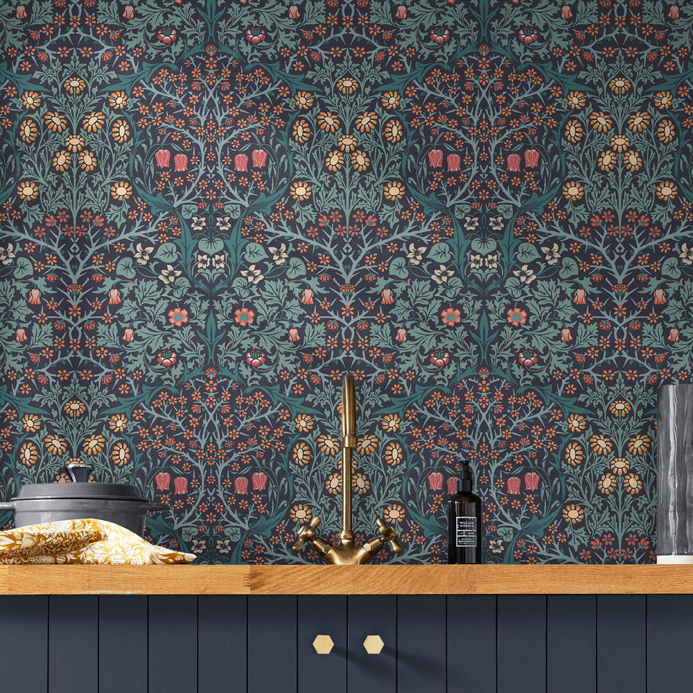 William Morris At Home Blackthorn Navy Wallpaper Image 3