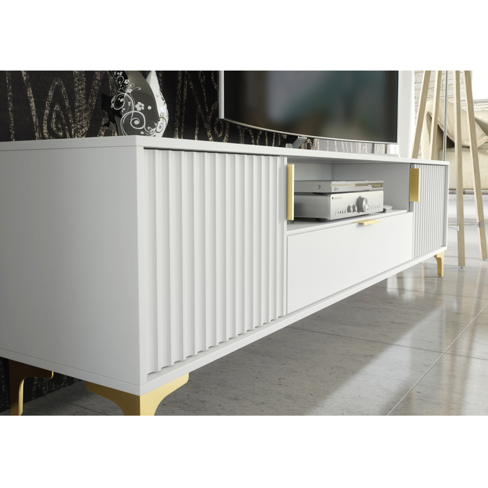 Creative Furniture Tide Crest White and Gold 2 Door Single Drawer TV Unit Image 8