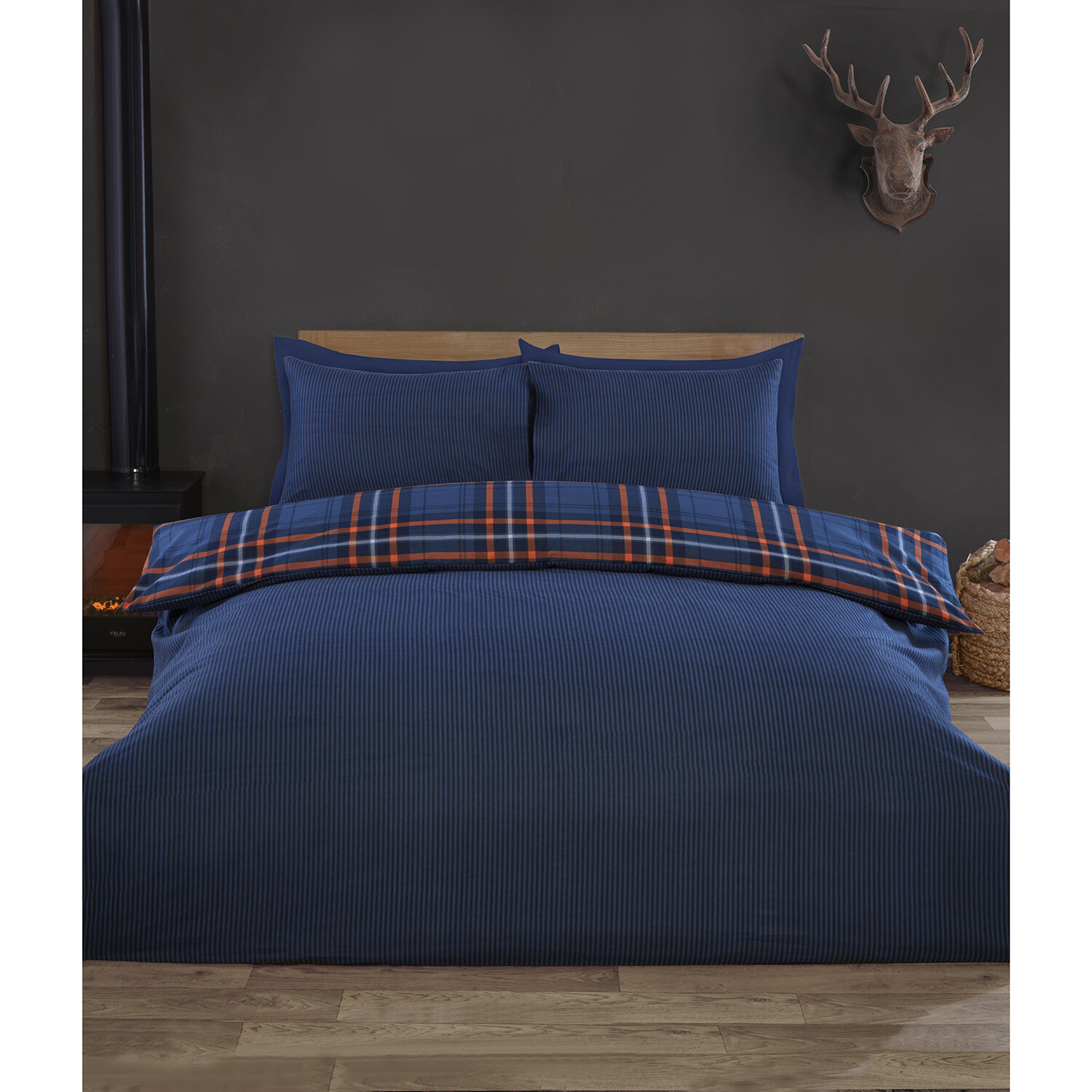 Harrison Check Duvet Cover and Pillowcase Set - Navy / King Image 2