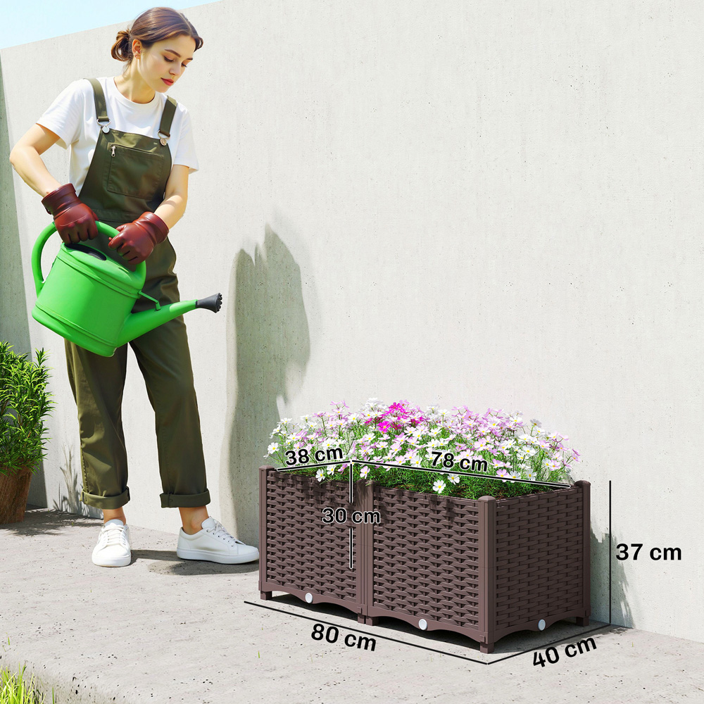 Outsunny Brown Plastic Self Watering Raised Garden Bed with Drainage Holes 37 x 40 x 80cm Image 9