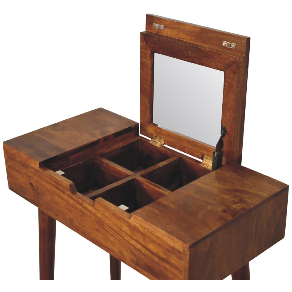 Artisan Furniture Chestnut Mango Wood Mini Foldable Mirror Vanity Dressing Table Image 6