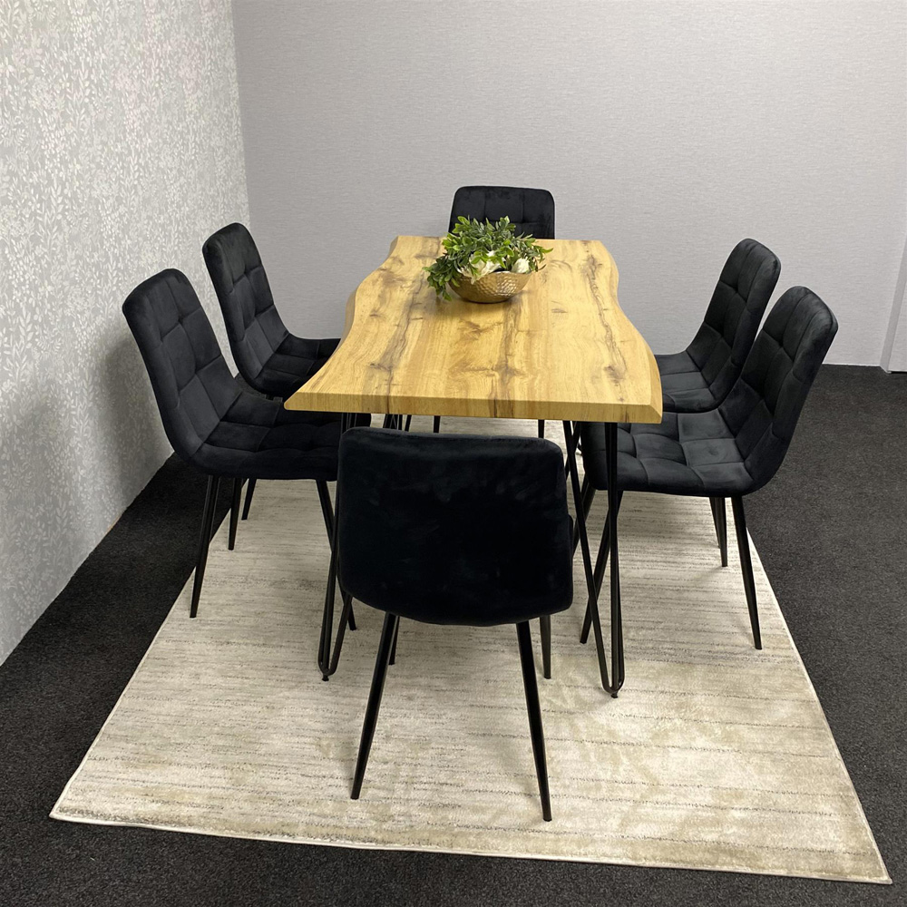 Kosy Koala 6 Seater Velvet Wooden Dining Set Black Image 6