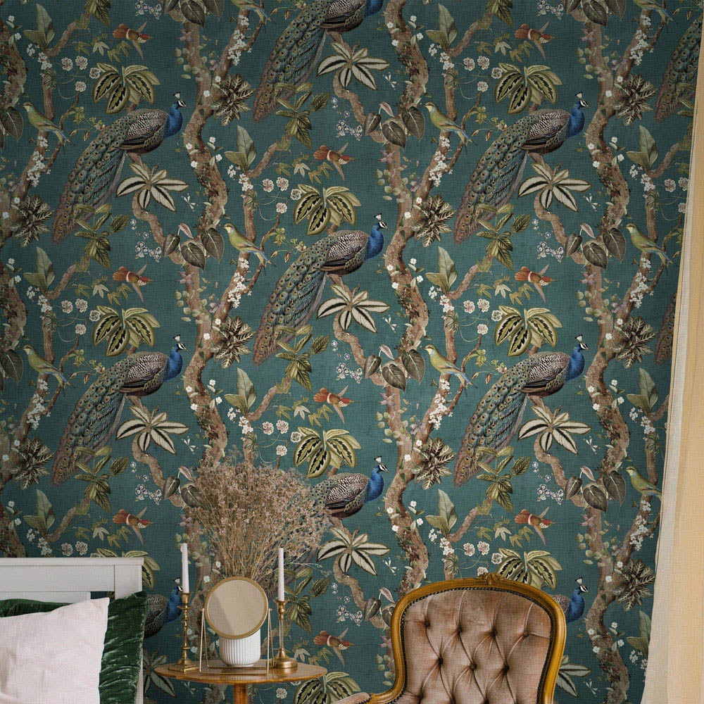 Holden Peacock Woods Aqua Wallpaper Image 3