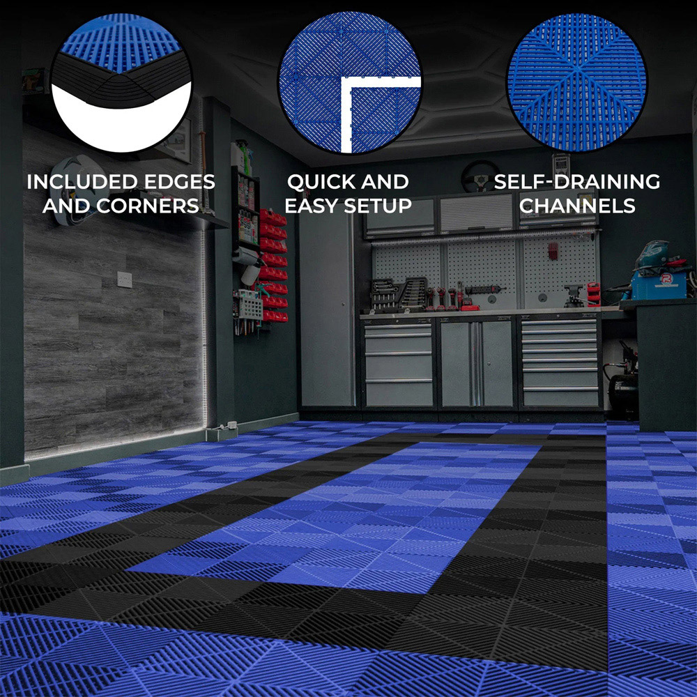 Monstershop 90 Blue and 30 Black Vented Garage Floor Tiles with Edges Image 4
