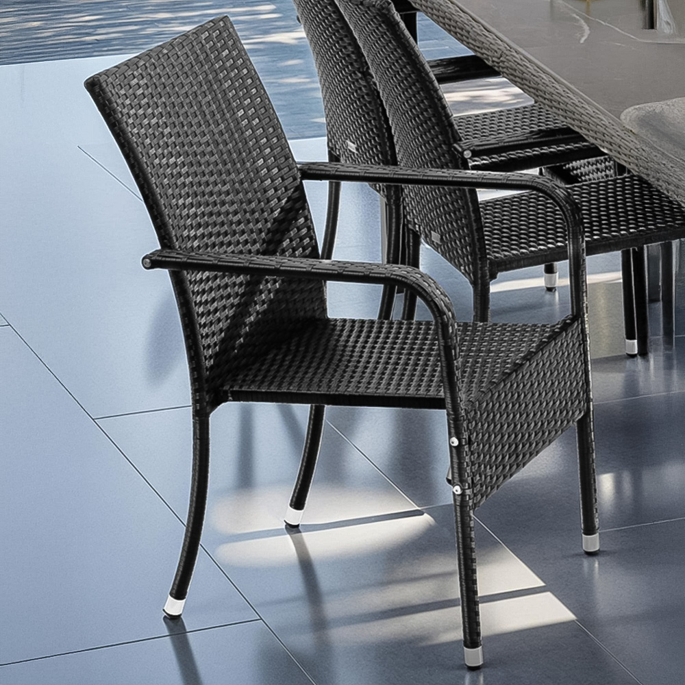 tectake Girona Set of 4 Garden Polyrattan Stackable Chair Image 1