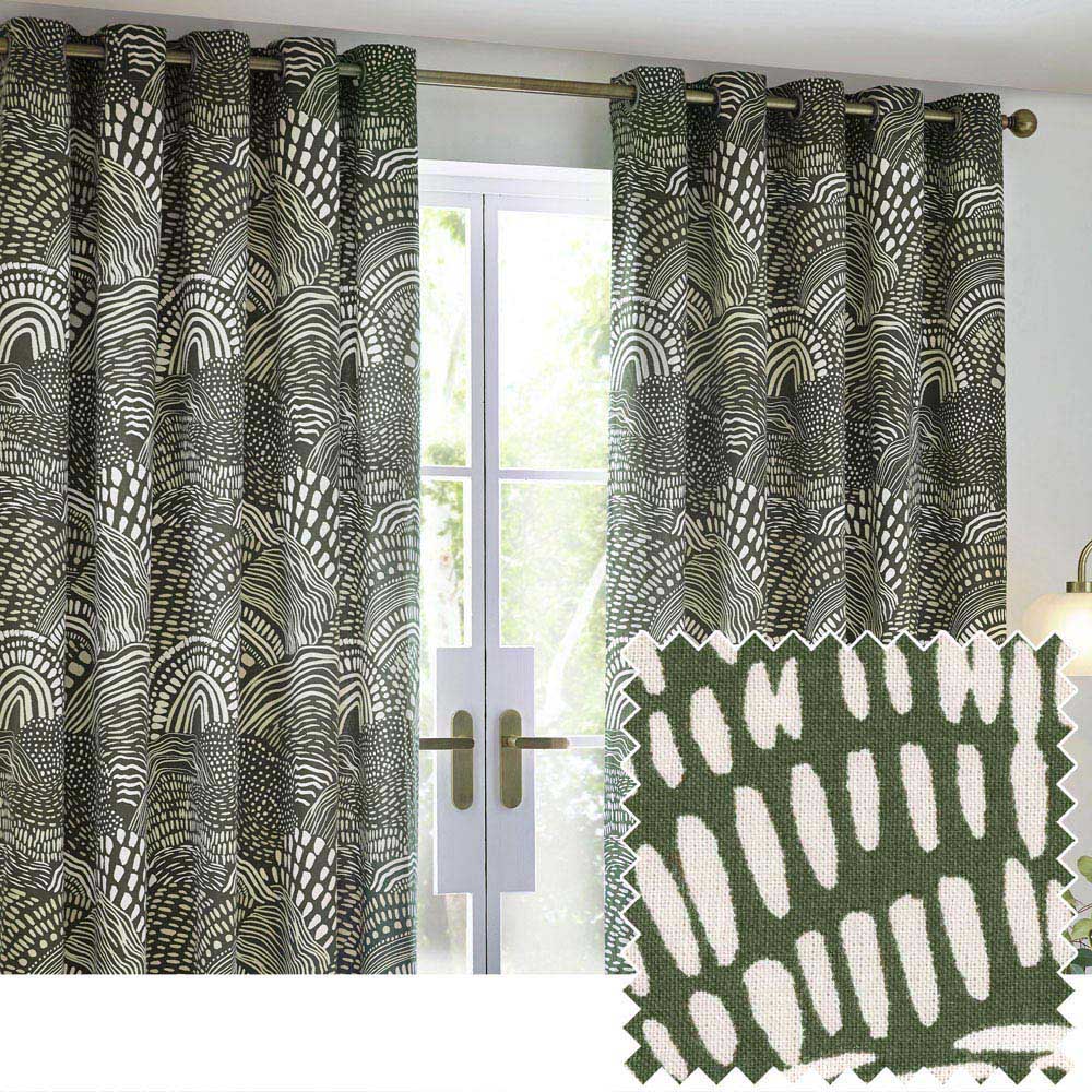 Hoem Nola Olive Abstract Eyelet Curtains 168 x 183cm Image 5