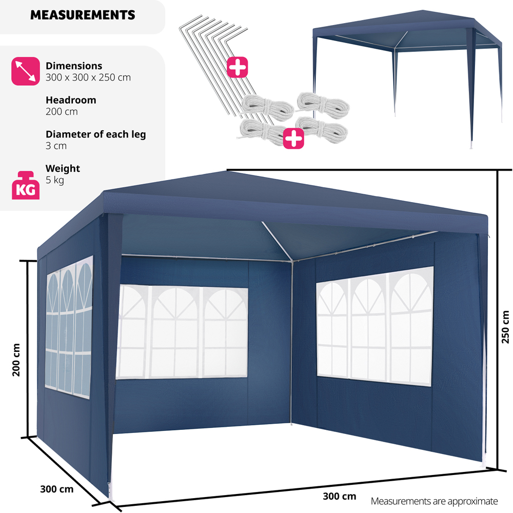 tectake Baraban Blue 3 Side Panel Gazebo Image 9
