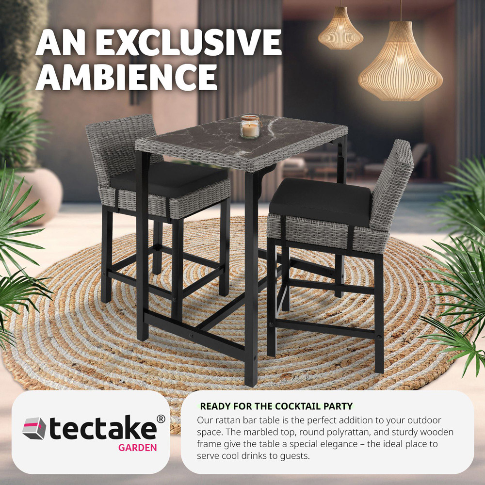 tectake 2 Seater Grey Poly Rattan Bistro Bar Table Set Image 5