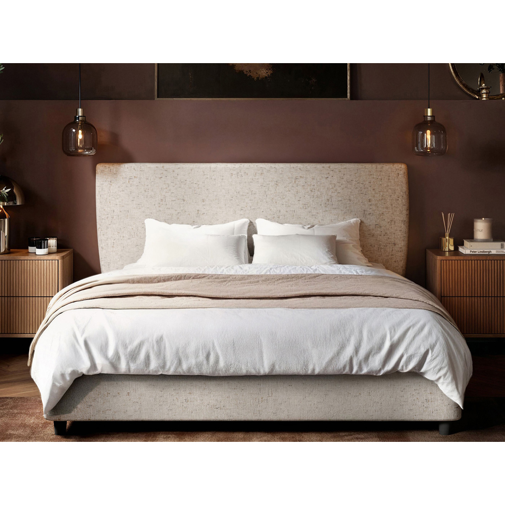 Solace+Co Luciana King Size Cream Chenille Upholstered Platform Bed Frame Image 5
