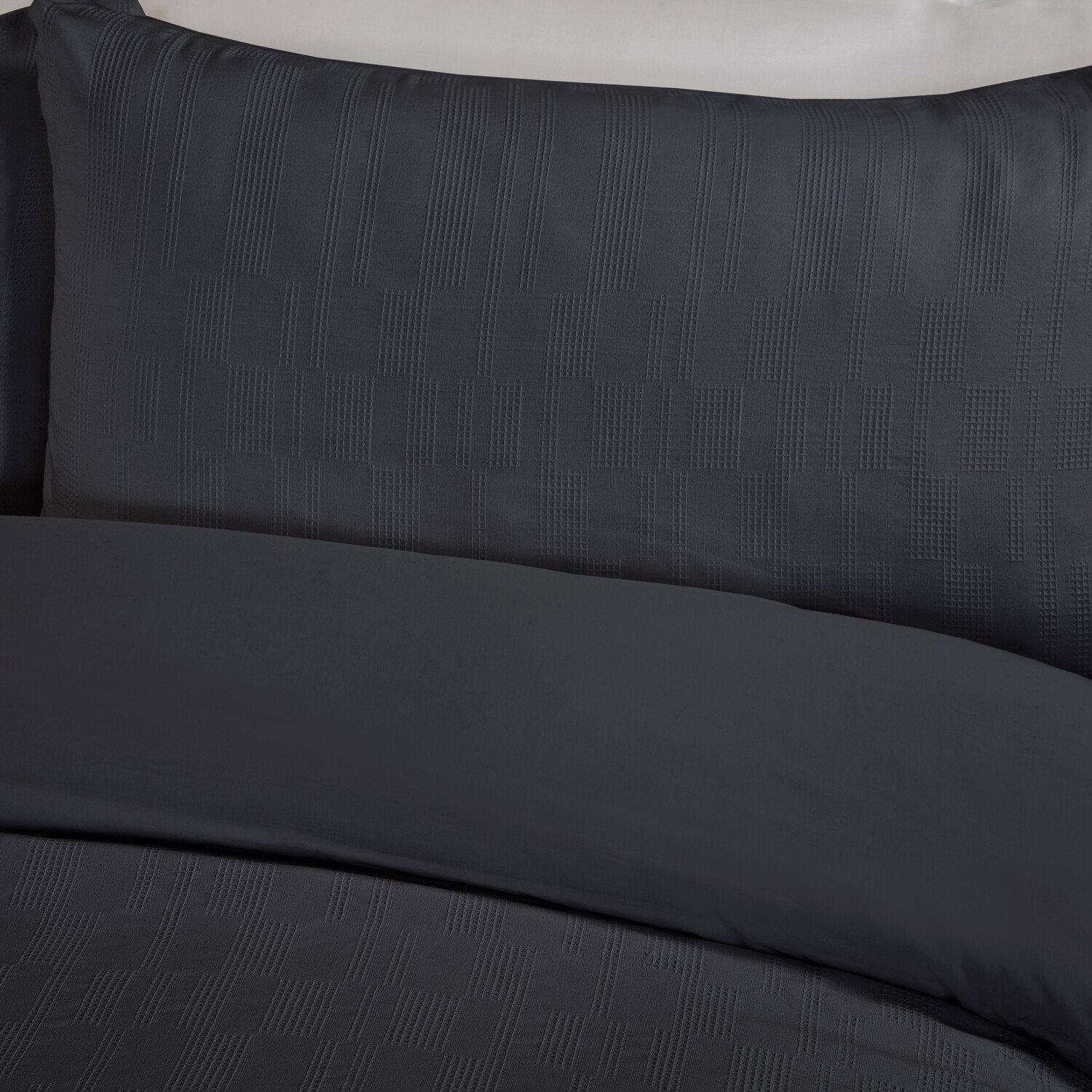 Waffle Block Duvet Set Navy Superking Image 3