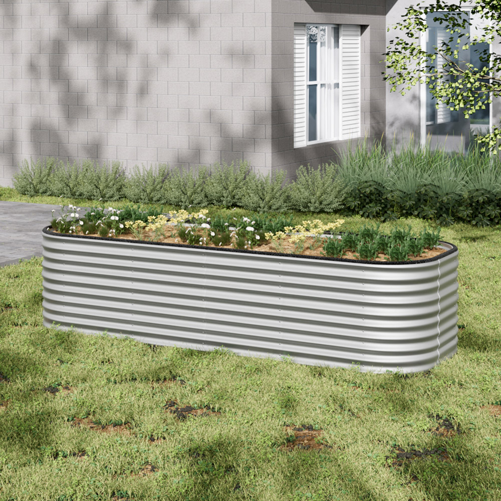 Living and Home Silver Oval Galvanised Steel Raised Garden Bed 240 x 56cm Image 7