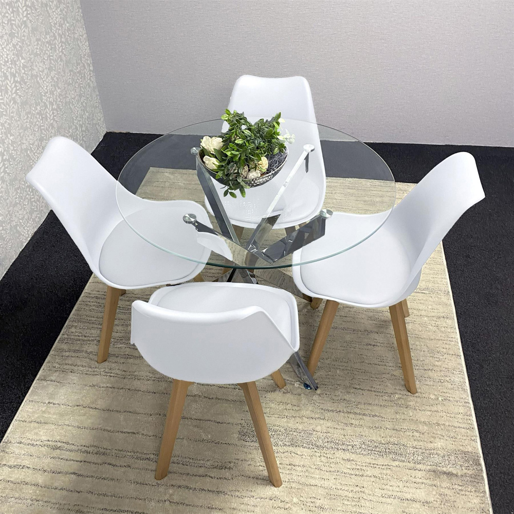 Kosy Koala Maya Tulip 4 Seater Round Glass Dining Set White Image 5