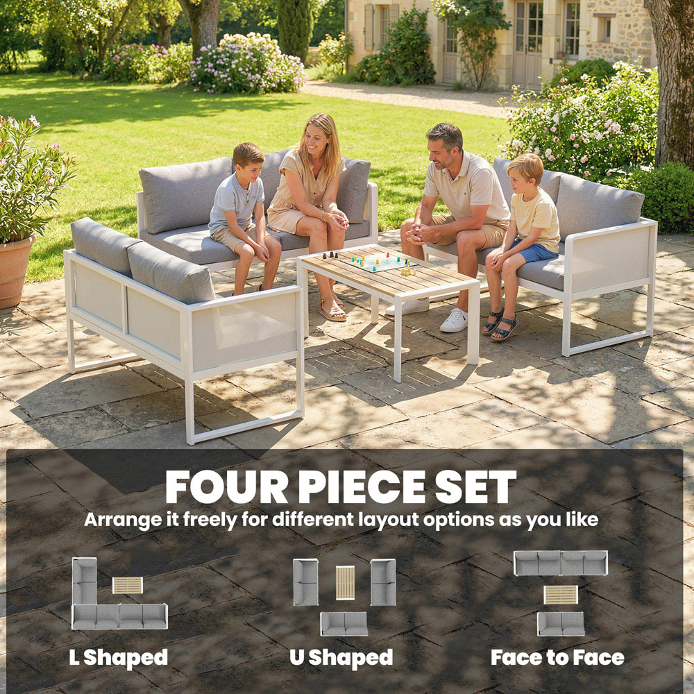 Outsunny 6 Seater White Metal Garden Corner Sofa Set Image 4