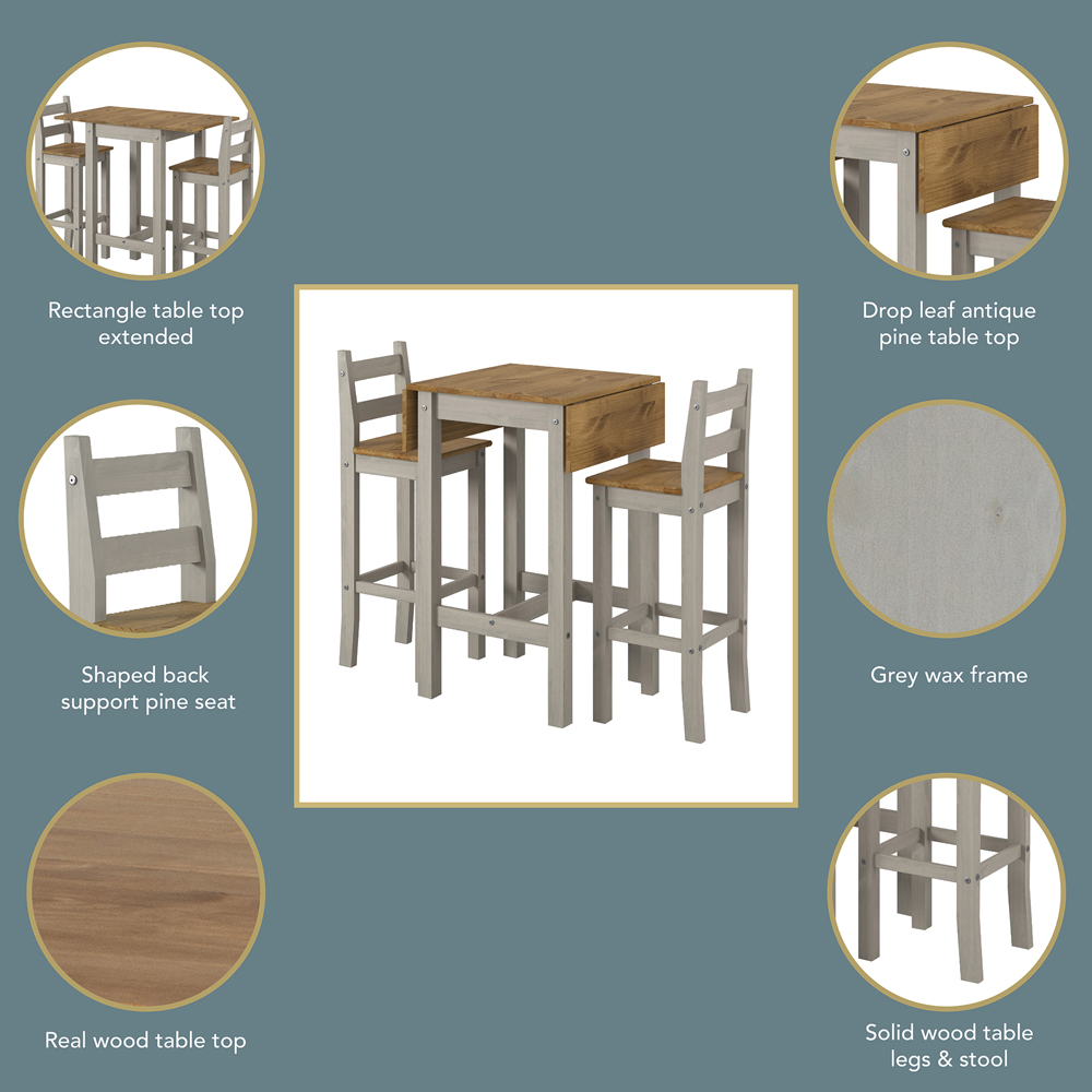 Core Products Corona 2 Seater High Breakfast Table Set Grey Image 5