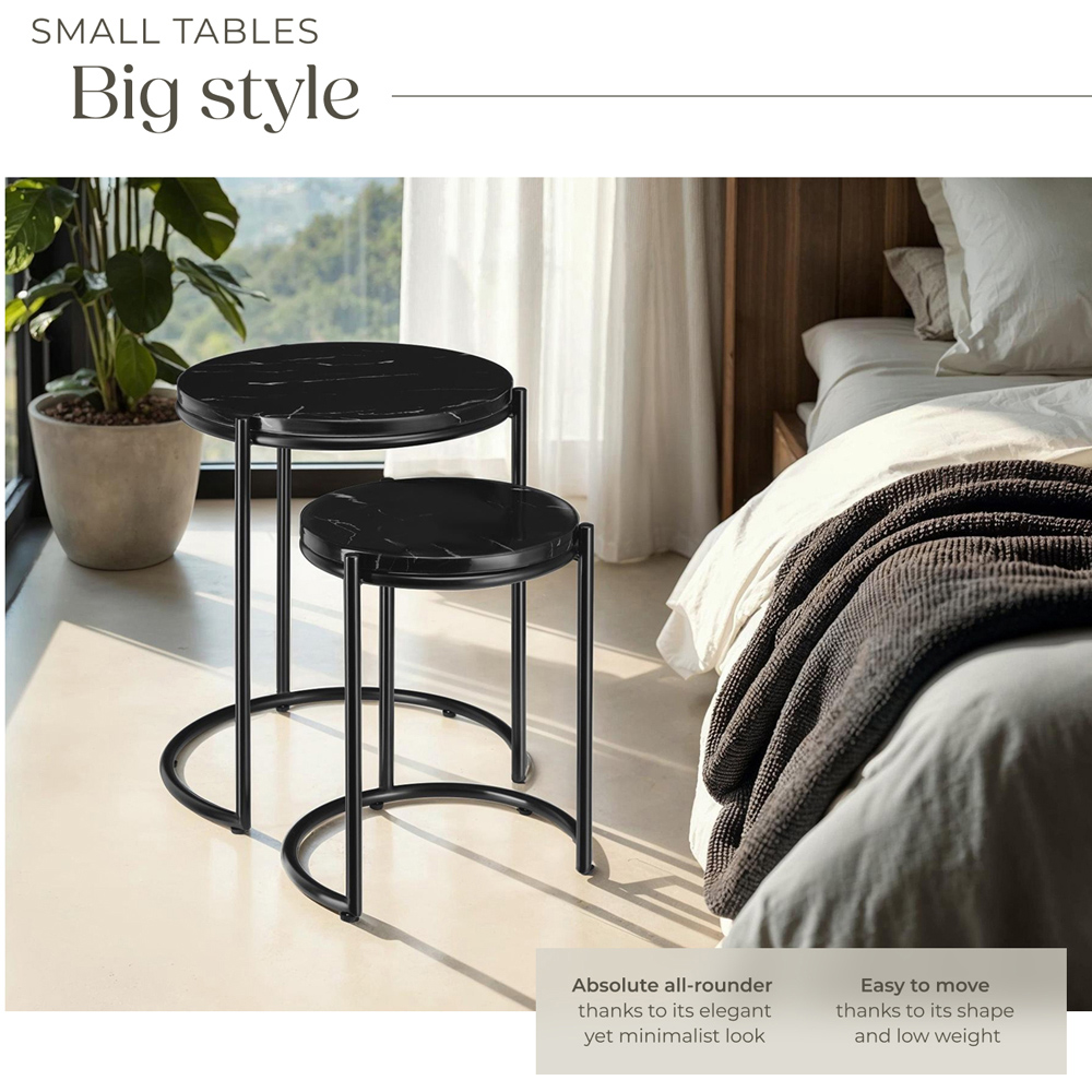tectake Side Table Ellsa Black Marble Top Side Table Set of 2 Image 3