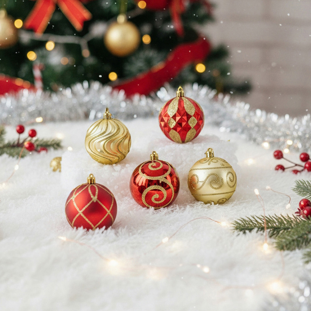 Living and Home 16 Piece Red and Gold Christmas Bauble Set with Storage Box Image 2