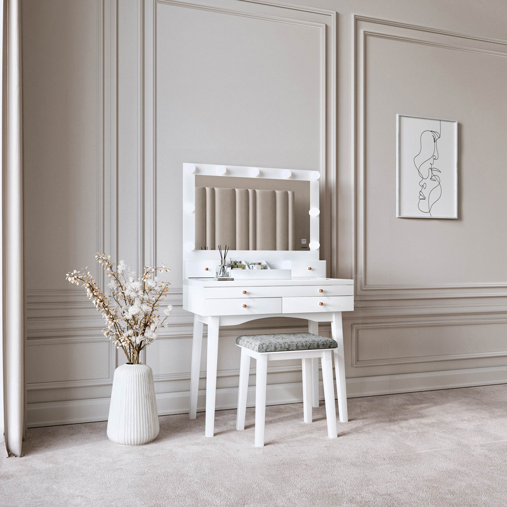 CARME Home Taylor 4 Drawer White LED Mirror Hollywood Dressing Table Set Image 6