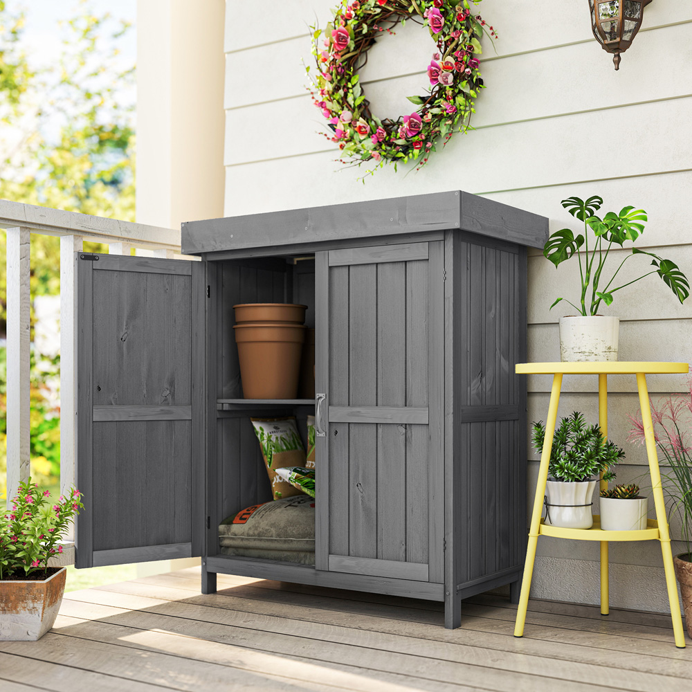 Outsunny 2.5 x 1.4ft Grey Burlywood Garden Shed Image 2