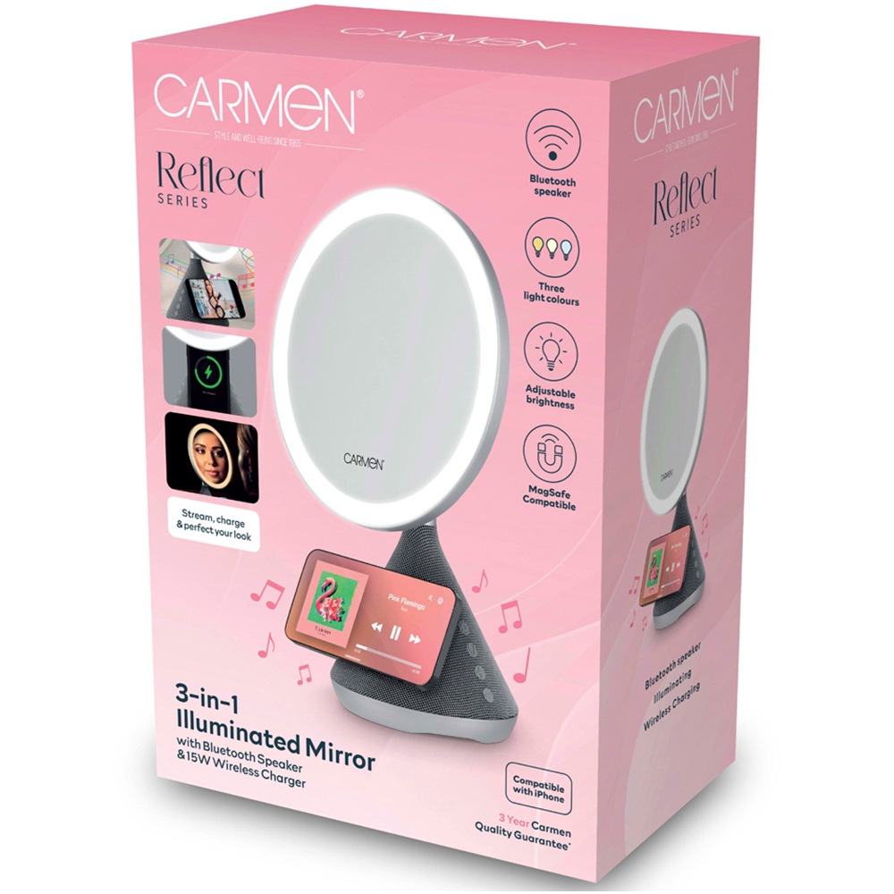 Carmen Silver 3 in 1 Illuminated Mirror with Bluetooth Speaker and Wireless Charger Image 8