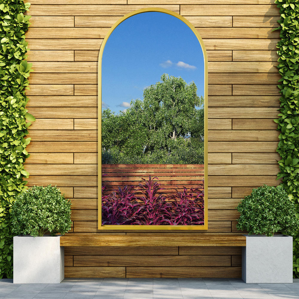 MirrorOutlet The Arcus Gold Framed Arched Leaner and Wall Garden Mirror 140 x 70cm Image 6