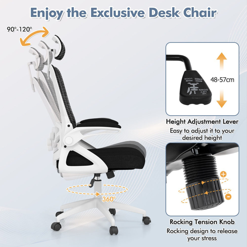 Costway White Ergonomic Office Chair with Lumbar Support Image 6