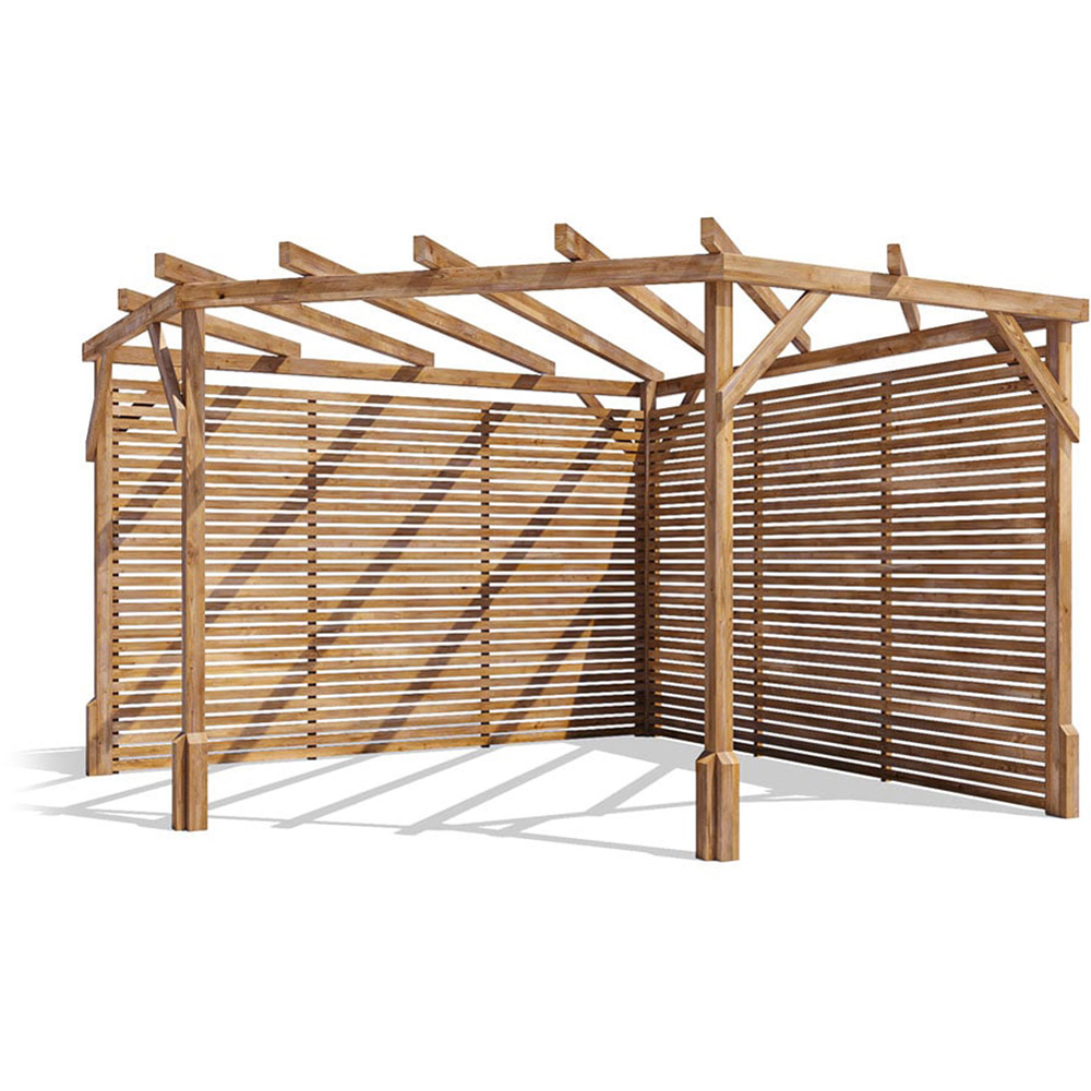 Dunster House Utopia 3 x 3m Brown Wooden Diamond Corner Pergola with Slatted Walls and Trellis Image 2