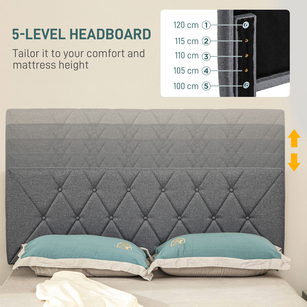 Portland Double Adjustable Linen Headboard Bed Frame Image 5