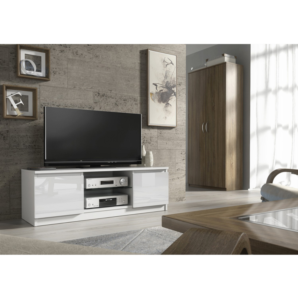 Creative Furniture Aura White and White Gloss 2 Door 2 Shelf TV Unit Image 3