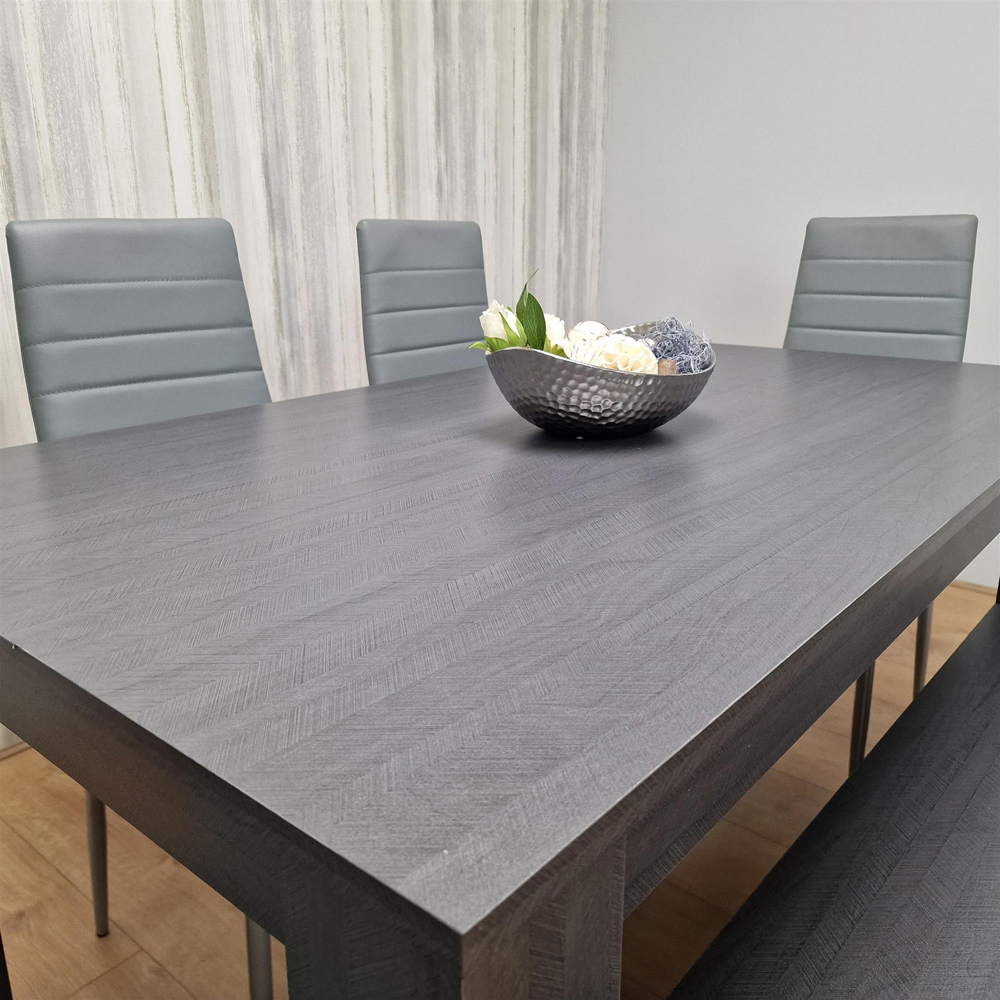 Kosy Koala 6 Seater Wood and Leather Dining Table Set with Bench Grey Image 3