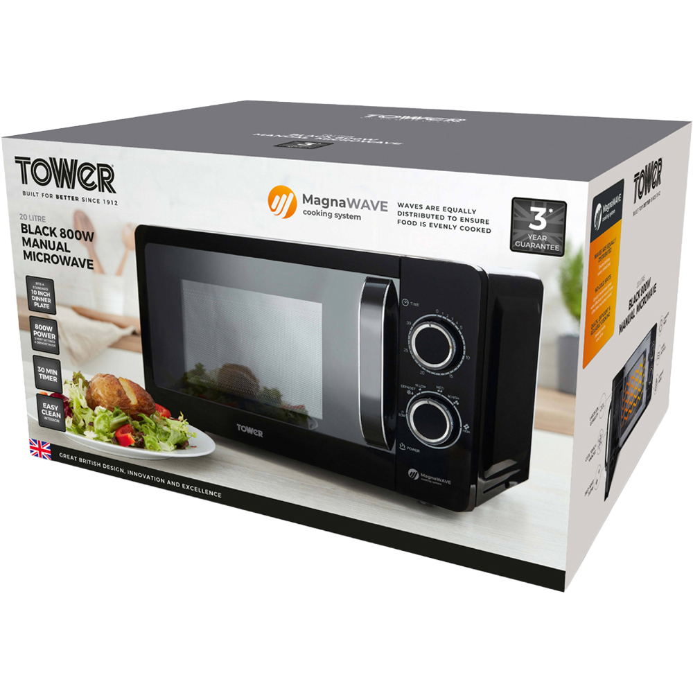 Tower T24042BLK Black 20L Manual Microwave Image 2