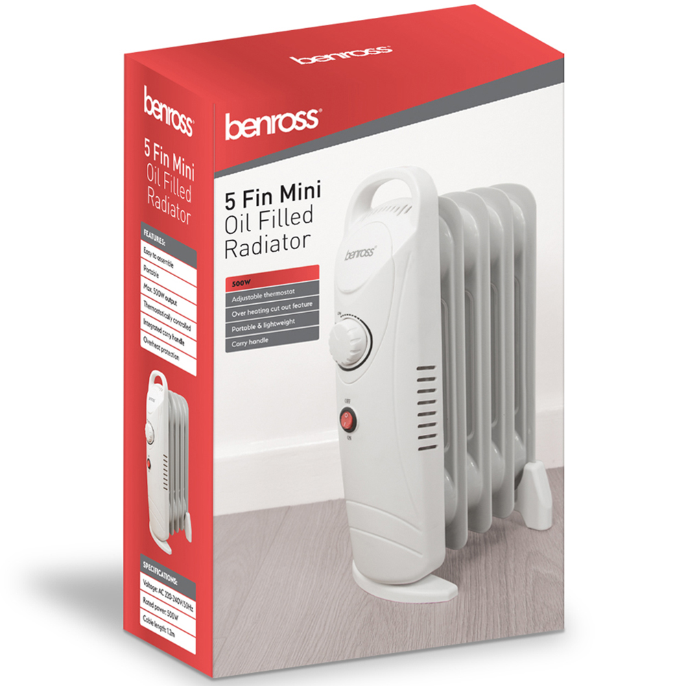 Benross 5 Fin White Mini Oil Filled Radiator 500W Image 5