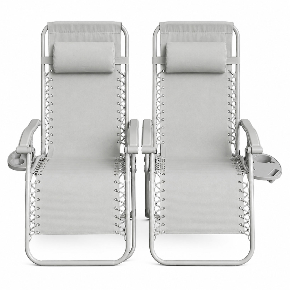 Neo Set of 2 Grey Zero Gravity Reclining Foldable Sun Loungers Image 2