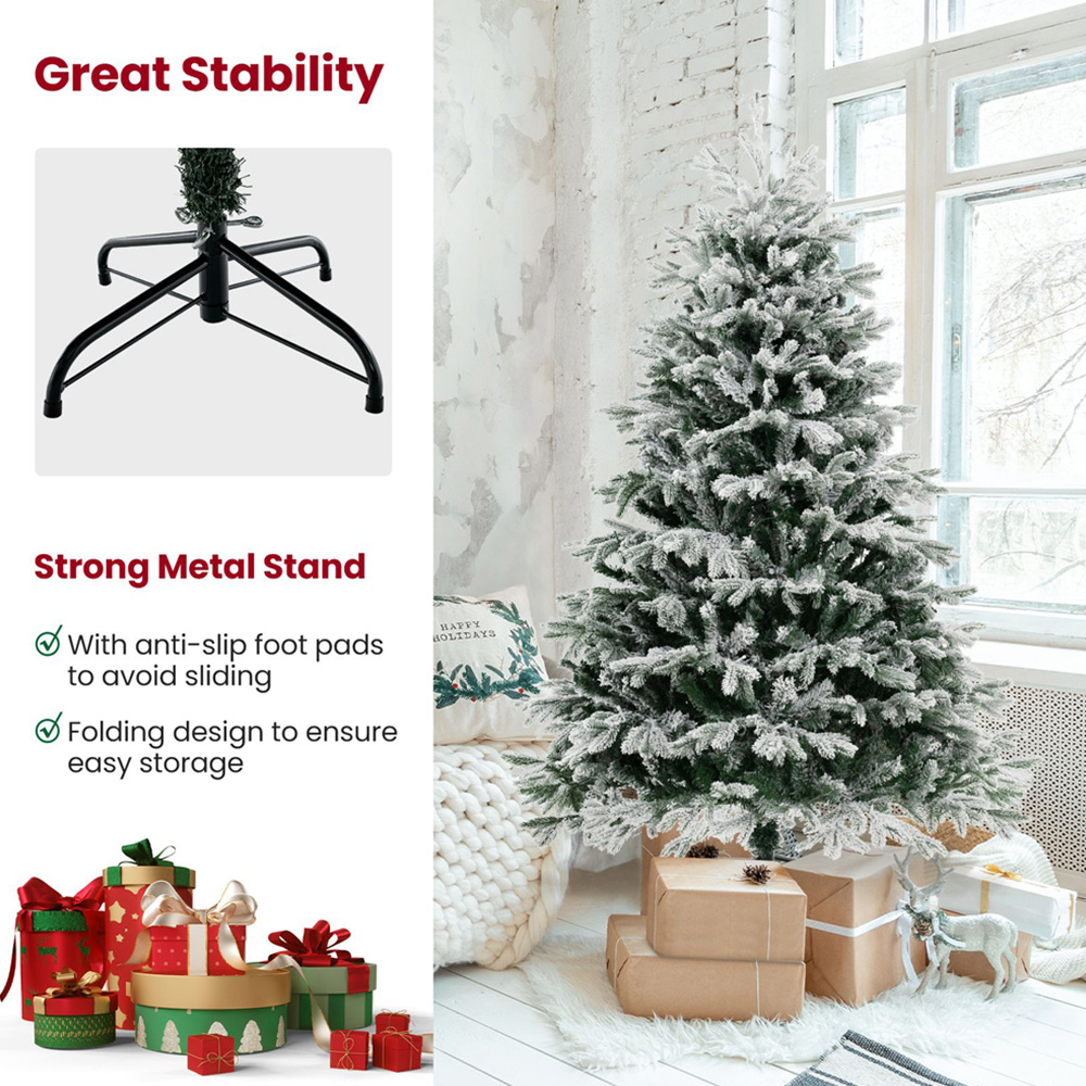 Costway Pre Lit Flocked Warm White LED Artificial Christmas Tree 6ft Image 6