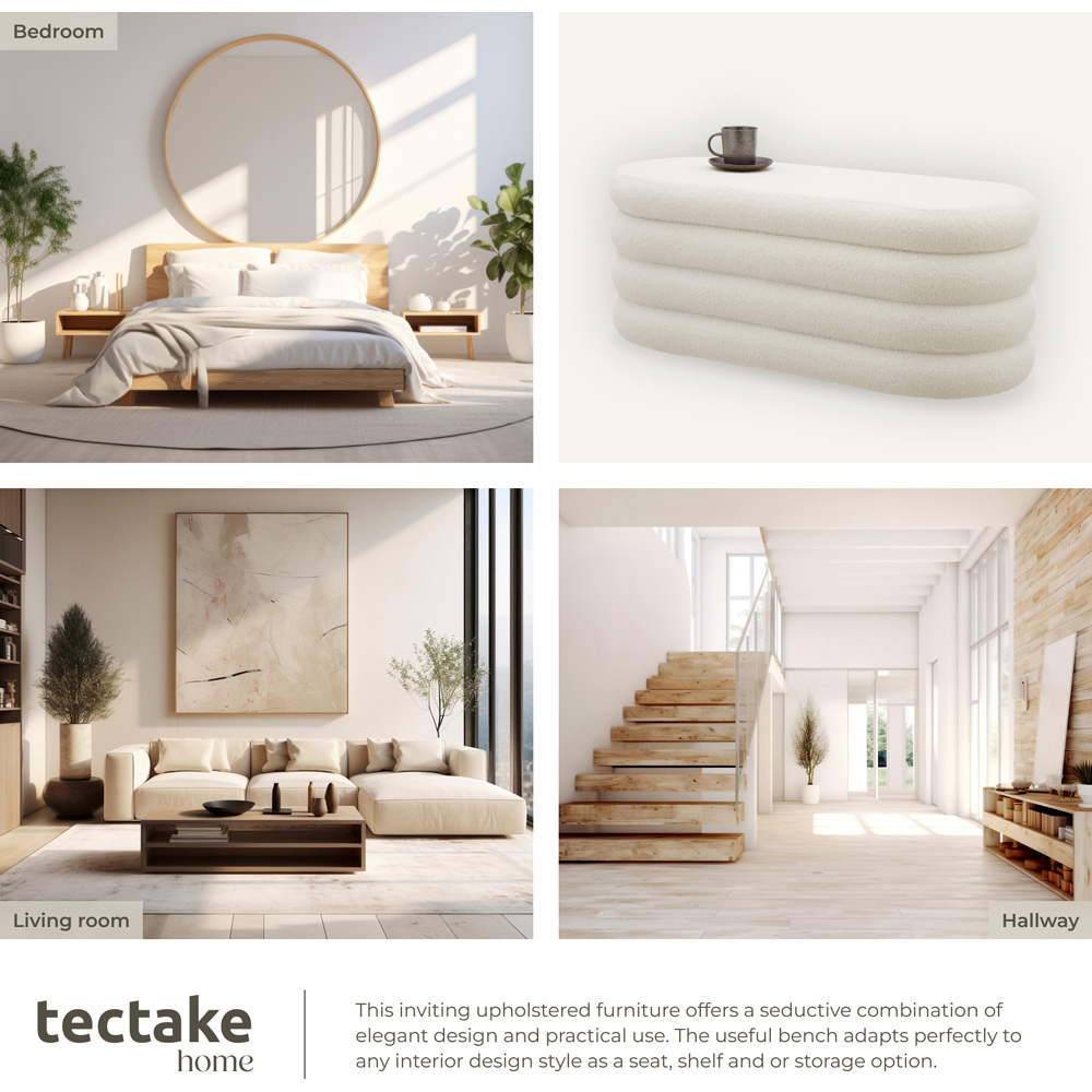 tectake Altu Cream Boucle Upholstered Bench with Storage Image 7
