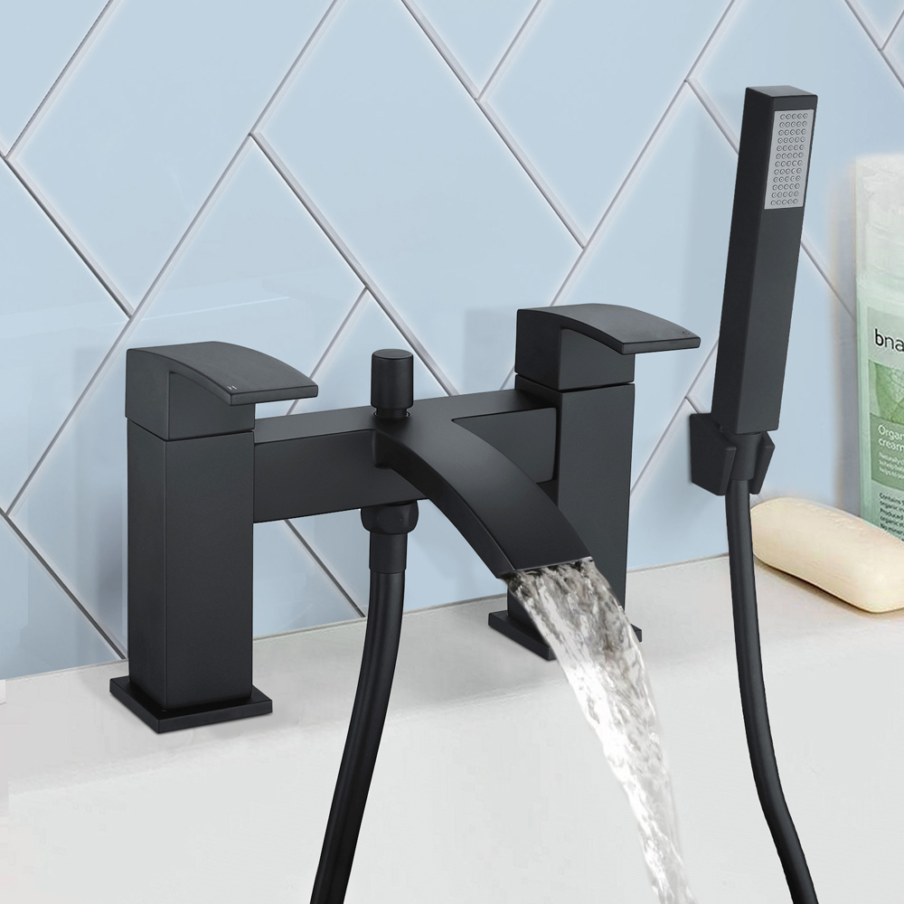 Nes Home Nexa Waterfall Matte Black Bath Shower Mixer Tap with Handset Image 2